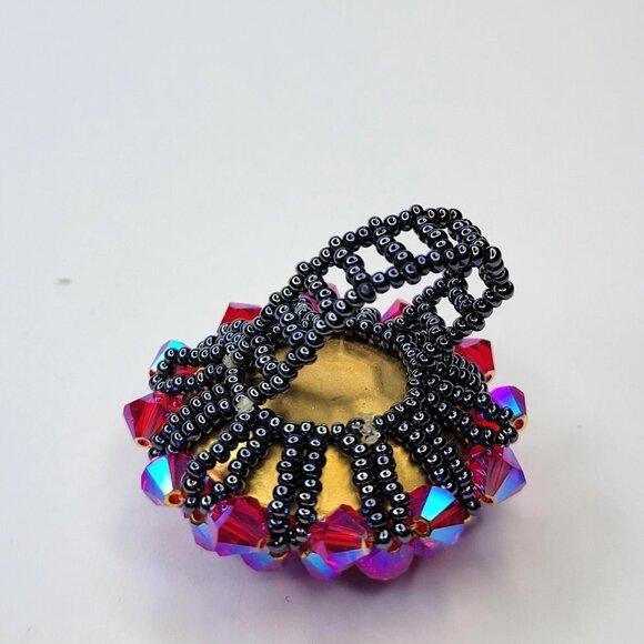 Fuchsia Sparkling Crystal Ring Bicone Beads Cluster Ring Glitter Stretch Ring - Picture 9 of 9